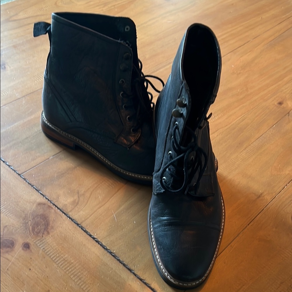 Ben Sherman Black Lace-Up Leather Boots